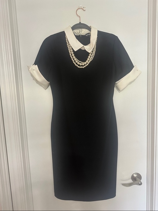 Karl Lagerfeld Dresses & Skirts - Karl Lagerfeld Black Midi Dress with Cream Collar and Cuff Details